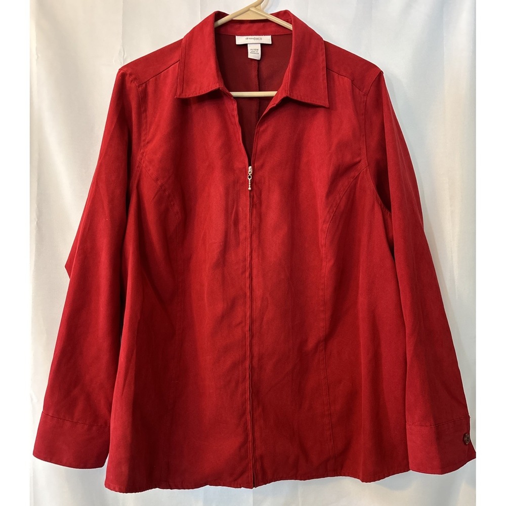Women's Red Zip Up Collar Jacket DressBarn 14-16W Polyester Cottagecore Vibrant